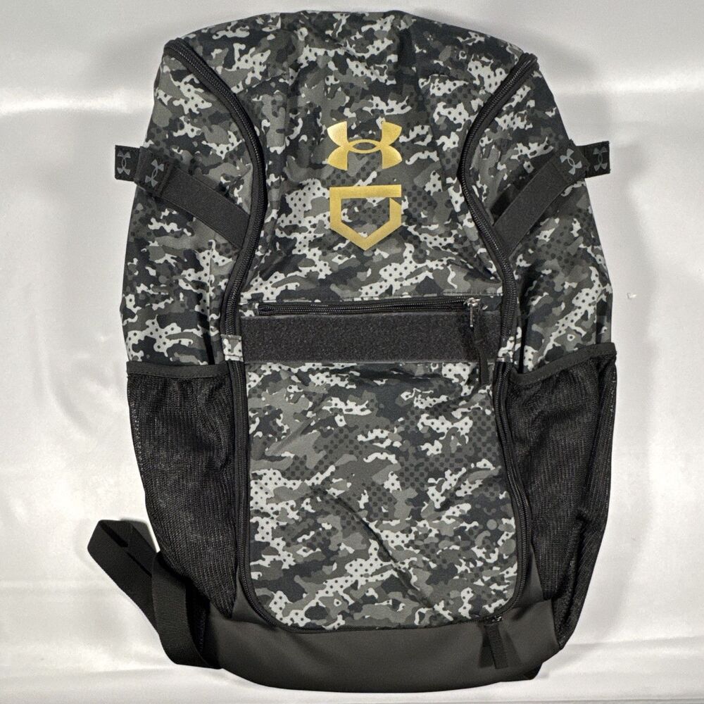 NEW Under Armour Utility Baseball Print Backpack 1369318 002 Black Camo NWT 36L